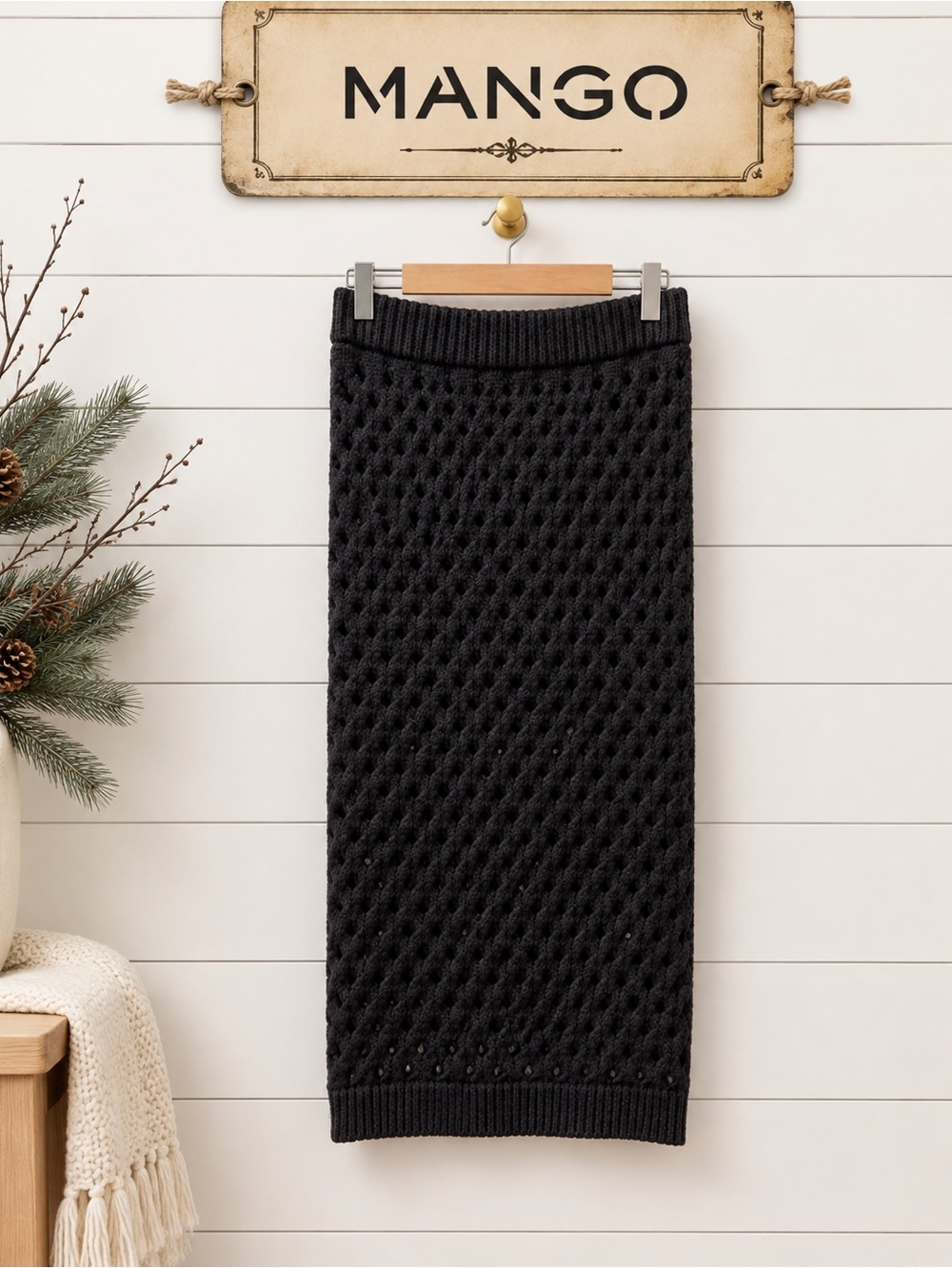 MNG Mango black crochet knit skirt – size M